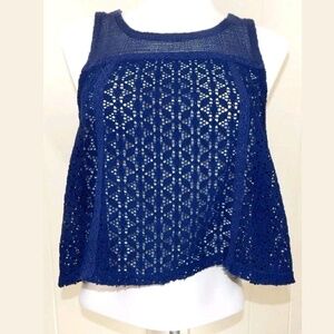 Free People Navy Blue Sheer Lace Crop Top Tank